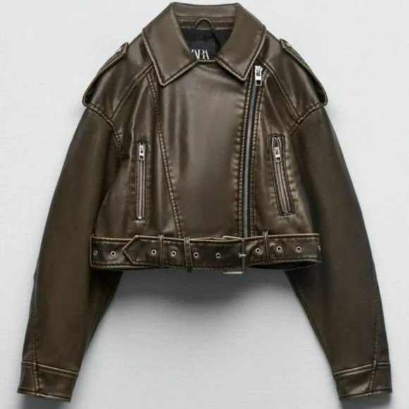 ZARA VIRAL FAUX LEATHER CROP JACKET - Picture 7 of 10